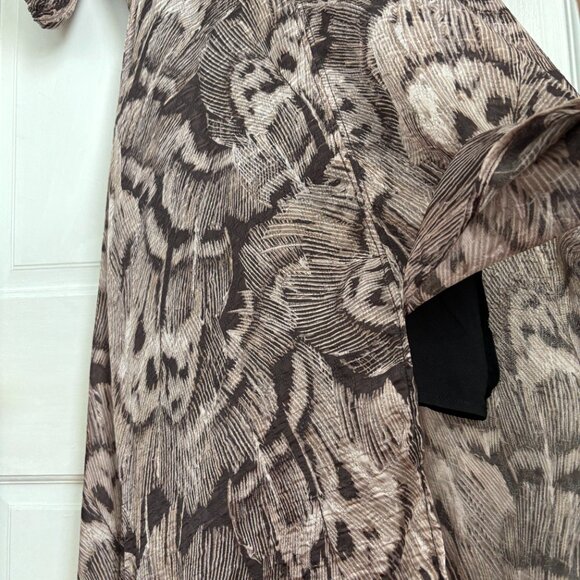 Christy Lynn Julie Dress Maxi Long Feather Jacquard Brown White Print Sleeve S 4 - Picture 8 of 10